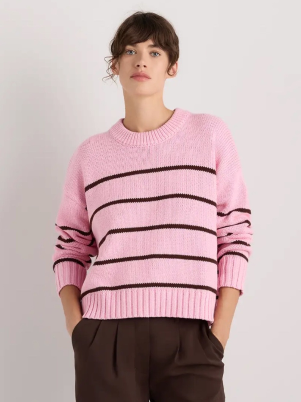 Quince 100% Organic Cotton Striped Crew Sweater Medium
